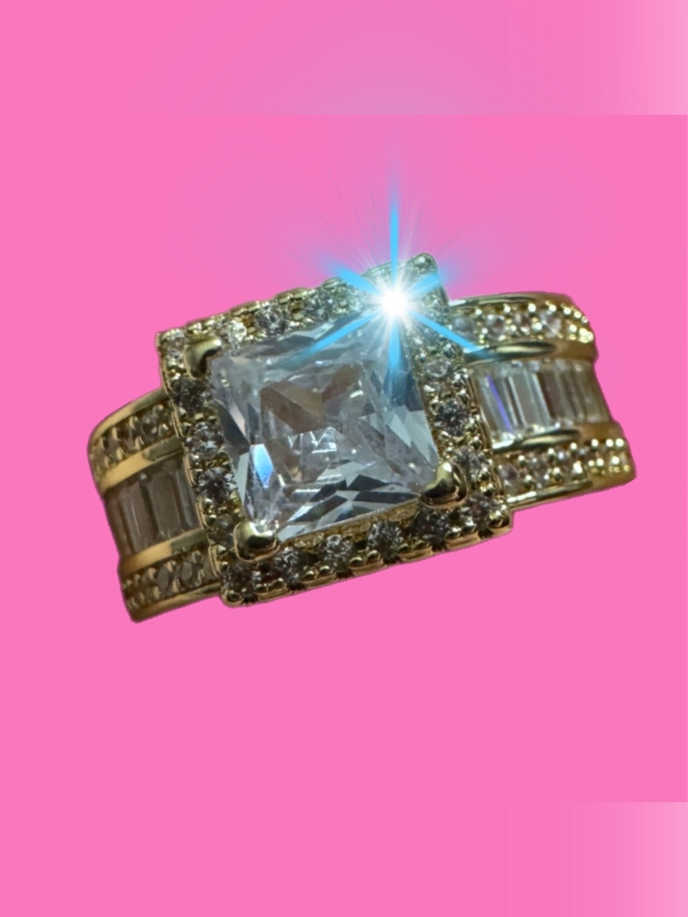 Gold-Tone Clear Crystal Halo Ring - Elegant Women's Jewelry